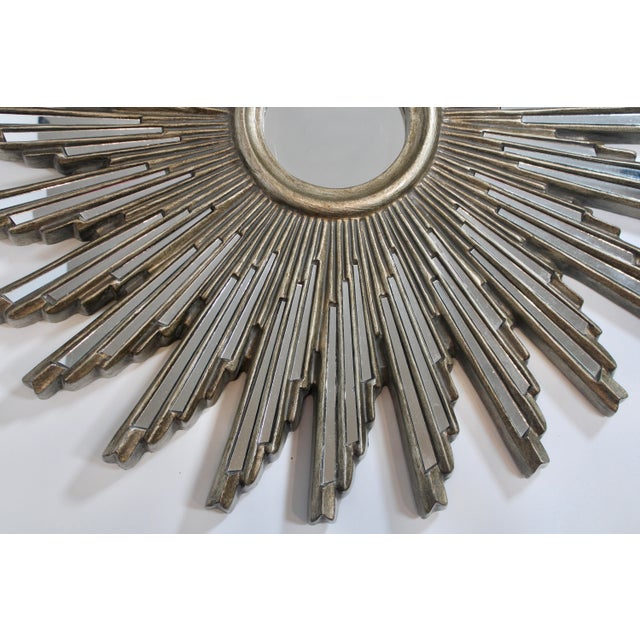 Plastic Extra Large Mid Century Modern Silver Sunburst Mirror For Sale - Image 7 of 10