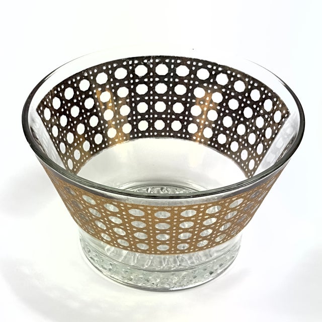 Culver Ltd. Large Vintage 22k Gold Embellished Glass Canella Ice Bowl by Culver LTD For Sale - Image 4 of 11