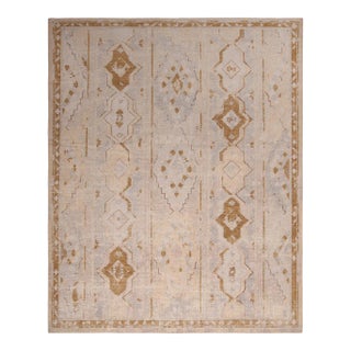 Rug & Kilim’s Rayure Boheme Rug in Ice Blue and Gold, 5x7 For Sale