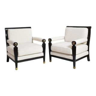 Neoclassical Ebonised Wood and Caning Armchairs, 1960s, Set of 2 For Sale