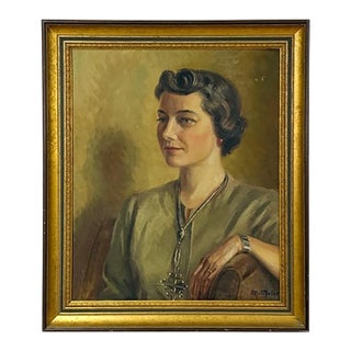 Vintage M Meier Original Oil Portrait Woman Canvas Signed Ornate Frame For Sale