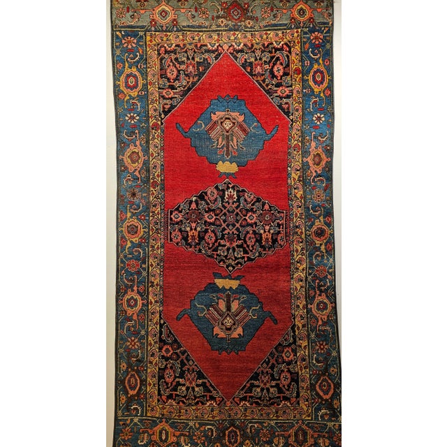 Vintage Persian Bidjar Gallery Rug, Hand-Knotted Wool, Geometric Pattern, Carnelian Red & Blue, 5x9 For Sale - Image 10 of 12