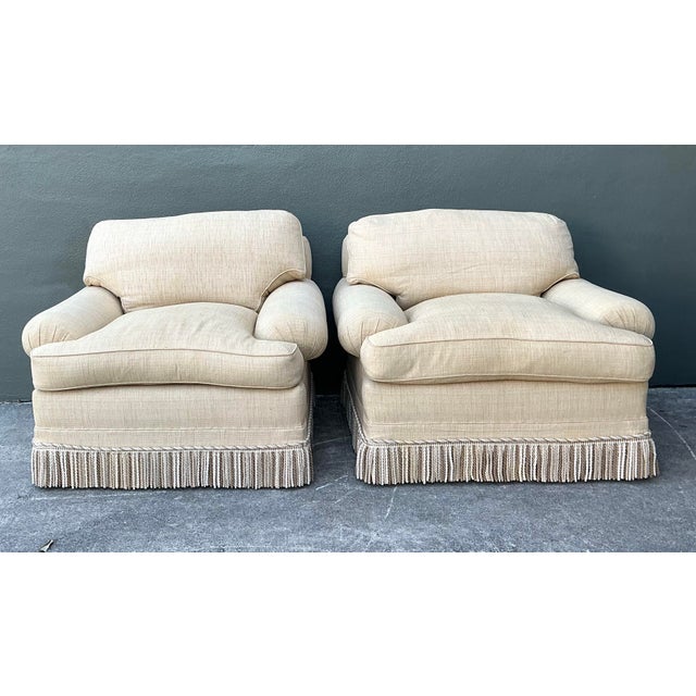 Vintage Jack Phillips Overstuffed Lounge Chairs With Bullion Trim - A Pair For Sale - Image 12 of 12