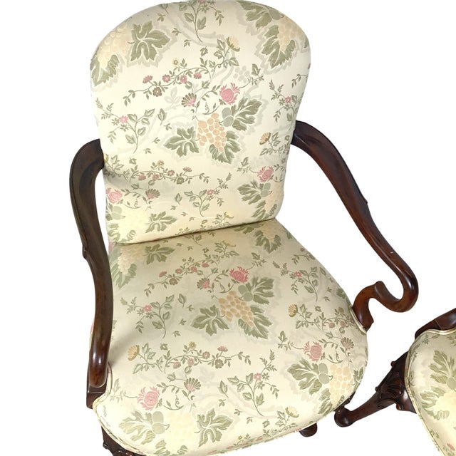 Pair of Georgian Revival Armchairs, Vintage Floral Upholstery For Sale - Image 14 of 18