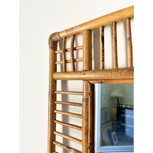 Bamboo Wall Mirror with Geometric Lattice Design, 1970 For Sale - Image 6 of 8
