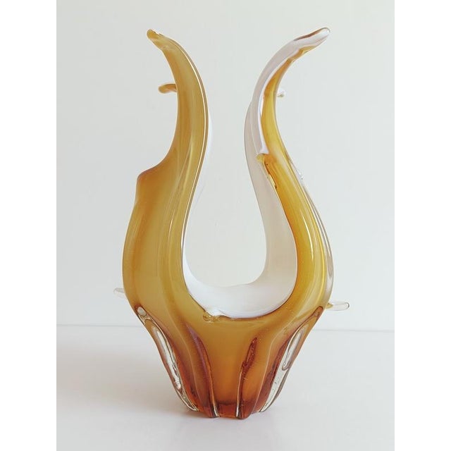 Murano Glass Vase Centerpiece in Amber and Opal White Glass, Italy, 1960s For Sale - Image 4 of 18