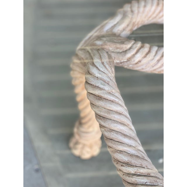1980s Hand-Carved Wood and Glass Rope Coffee Table For Sale - Image 4 of 8