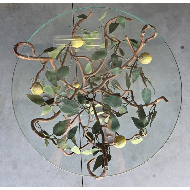 Green Vintage Mid Century Gueridon Glass Top Tole Lemon Citrus Table For Sale - Image 8 of 12