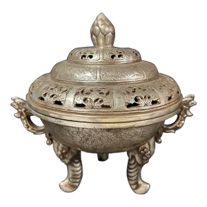 Late 20th Century Chinese Art Silver Gilt Bronze Metal Incense Burner