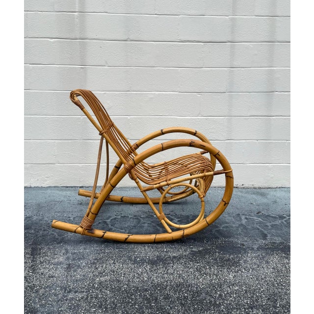 Franco Albini Vintage MCM Franco Albini Rattan Rocking Chair For Sale - Image 4 of 8