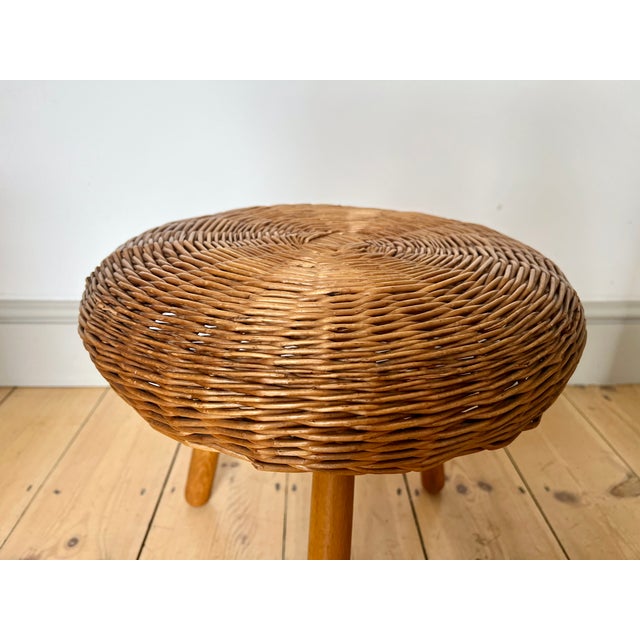 Brown Vintage Wicker Tripod Stool in the style of Tony Paul, 1960s For Sale - Image 8 of 13