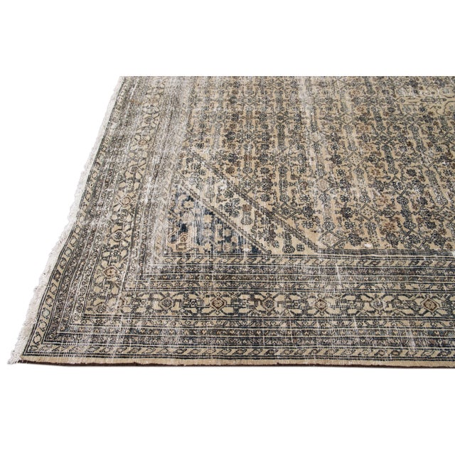 Vintage Beige Malayer Floral Handmade Wool Rug For Sale - Image 4 of 11