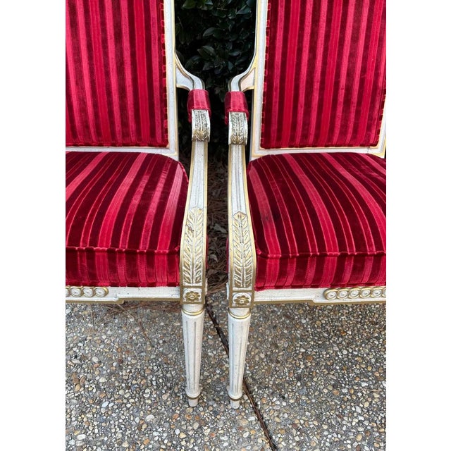 Mid 20th Century Florentine French Style High Back Whitewash Gold Accent Chairs, a Pair For Sale - Image 10 of 10