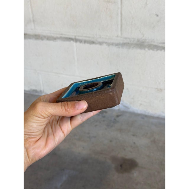 Candleholder Square Stoneware Vibrant Blue Glaze Denmark Mid-Century Modern 1970s For Sale In Los Angeles - Image 6 of 10