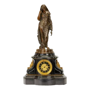 Late 19th Century Victorian Slate & Bronze Mantel Clock Signed by Gaulier Ebit