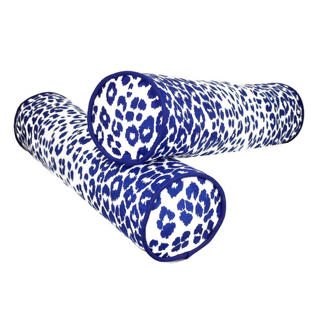Add a Pop of Blue to your décor with this Schumacher leopard long decorative bolster pillows from SABDECO (LAST ONE)....