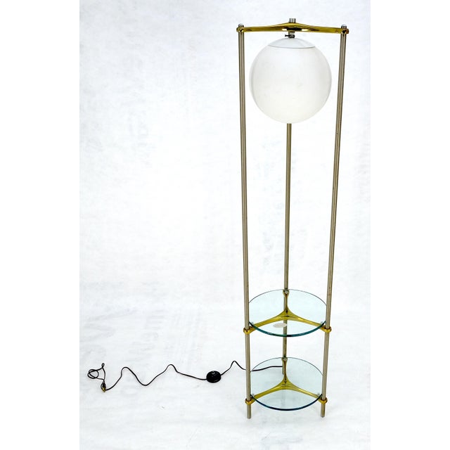 Metal Round 2 Tier Glass Top End Side Table w/ integrated Floor Lamp Mid Century MINT For Sale - Image 7 of 15