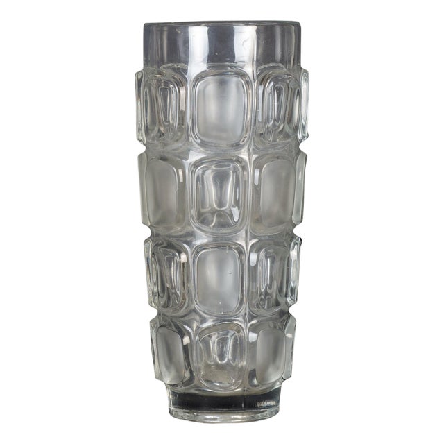 Cylindrical Murano Glass Vase with Relief Design, Italy, 1970s, For Sale