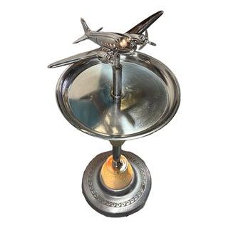 1930s Streamline Art Deco Airplane Chrome Drink Glass Top Side Table W/ Light Up Base For Sale