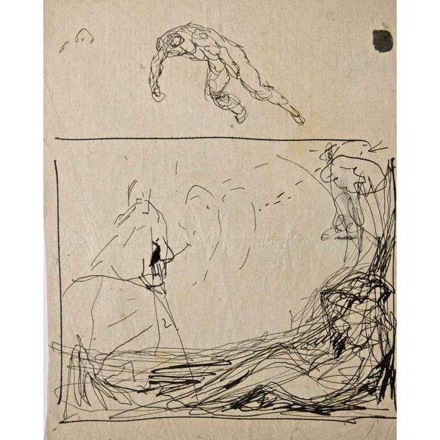 Gabriele Galantara, Man with Cap, Ink Drawing, 1907 For Sale
