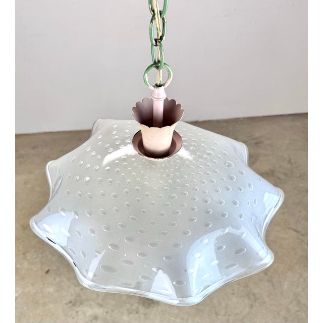 Metal 1950’s Italian Tole Chandelier With Murano Glass Shade Porcelain Flowers For Sale - Image 7 of 12