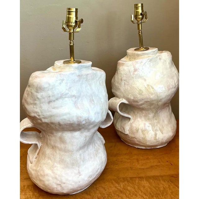 Off-white Vintage Sculptural Ceramic Table Lamps - a Pair For Sale - Image 8 of 14