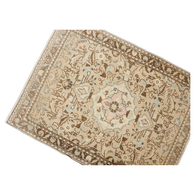 Beige 1940s Neutral Persian Sarouk Mini Rug For Sale - Image 8 of 18
