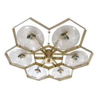 21st Century Hive Satin Brass Clear Murano Flush Mount by Fabio LTD For Sale
