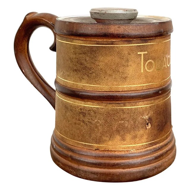 Mid-Century Leather & Porcelain Ceramic Tobacco Pot, 1950s For Sale - Image 13 of 13