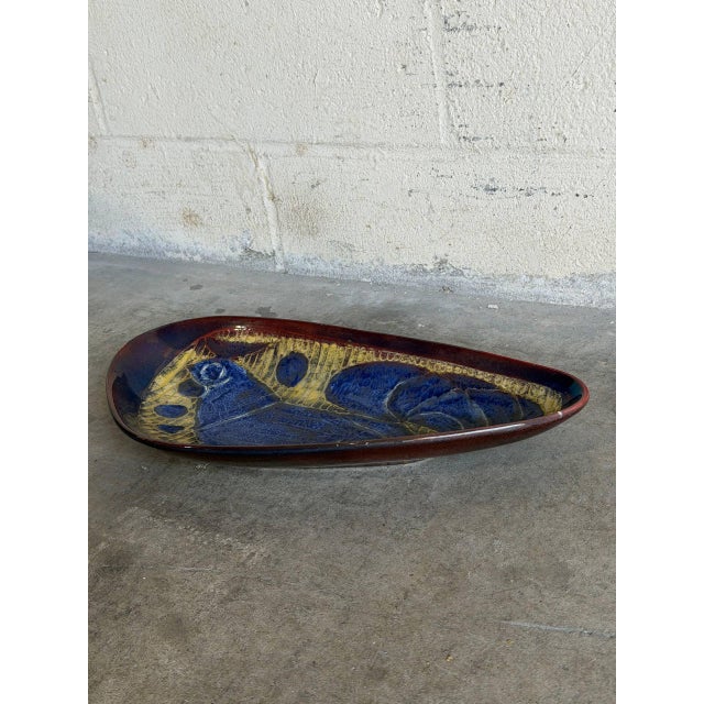 Michael Andersen Stoneware Triangular Catchall Dish Blue Abstract Pattern Denmark 1960s For Sale - Image 10 of 10