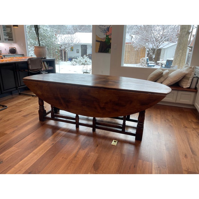 Brown 1980s English Windsor Gate Leg Drop Leaf Table and Chairs For Sale - Image 8 of 9