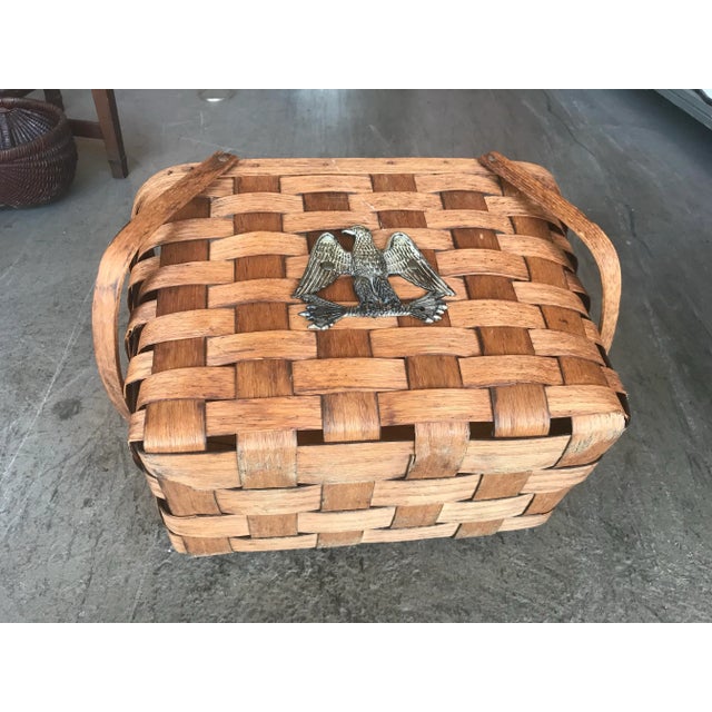 Wood 1970s Large Bentwood Oak Basket Picnic Basket With Eagle For Sale - Image 7 of 9