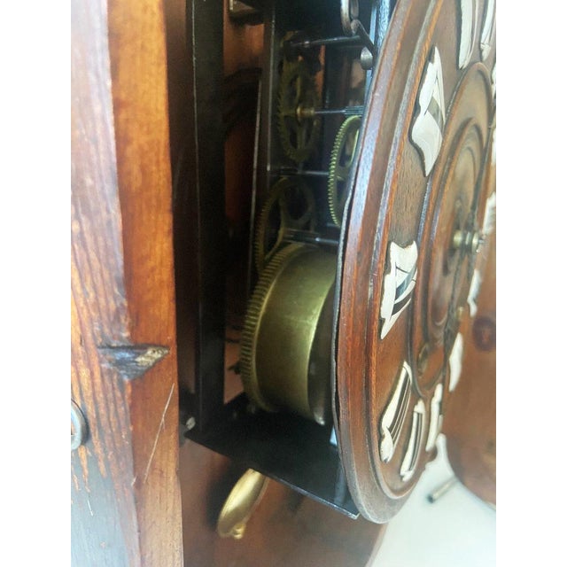 Large Antique French Mechanical Wall Clock in Wood, 1880s For Sale - Image 11 of 13