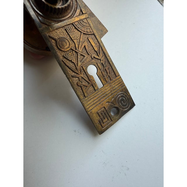 Late 19th Century Antique Bronze Aesthetic Door Knobs and Backplates For Sale - Image 5 of 6