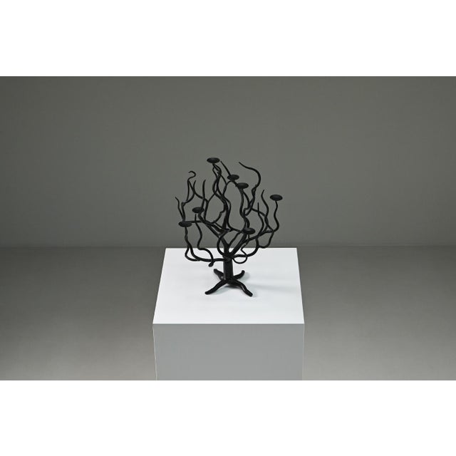 Mid-Century Modern Brutalist Black Tree of Life Candleholder, 1970s For Sale - Image 3 of 9