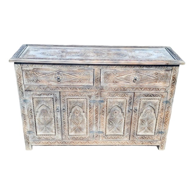 White Wash Handmade Moroccan Berber‑Style Wooden Sideboard For Sale