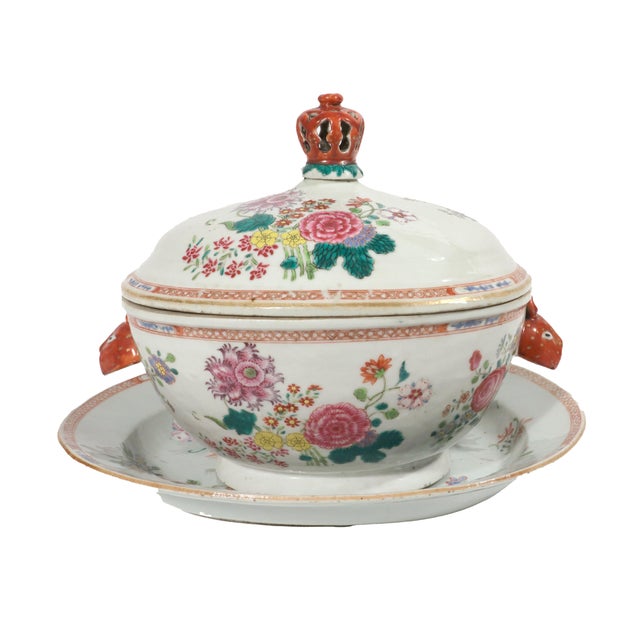 Chinese Export Famille Rose Porcelain Soup Tureen, Cover & Stand, Circa 1765 For Sale - Image 18 of 18