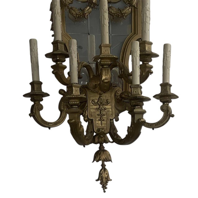 Late 19th Century Pair of French Gilt Bronze Mirrored Wall Sconces Regency Style For Sale In Los Angeles - Image 6 of 7