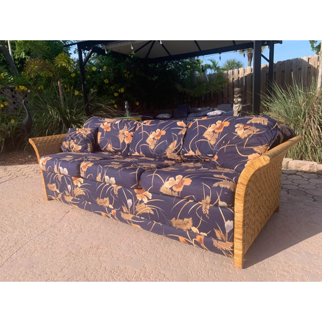 1980s 1980s Vintage Coastal Wicker Rattan Sofa For Sale - Image 5 of 9