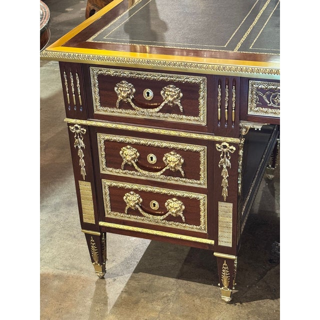 Wood Louis XVI Style Mahogany and Gilt Bronze Bureau Plat For Sale - Image 7 of 11