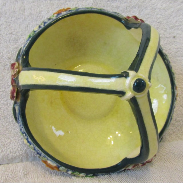 Vintage Japan Triple Handle Hand Made Hand Painted Pottery Floral Bowl For Sale - Image 9 of 13