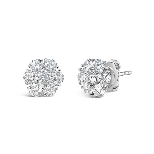 Contemporary 14K White Gold 1 3/4 Cttw Lab Grown Diamond Floral Cluster Composite Stud Earrings (G-H Color, VS2-SI1 Clarity) For Sale - Image 3 of 5
