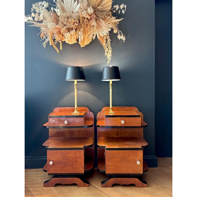 Cream-colored metal lamp bases. Brass base. Original black grained leather lampshades – in impeccable condition. 1970s....