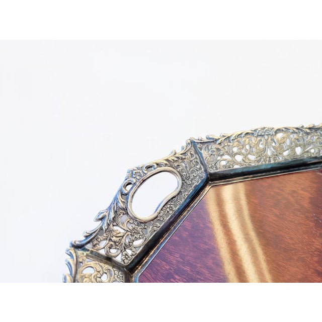 1950s Mid-Century Dutch 835 Silver-Mounted Mahogany Serving Tray by Hooijkaas Schoonhoven, 1950s For Sale - Image 5 of 11