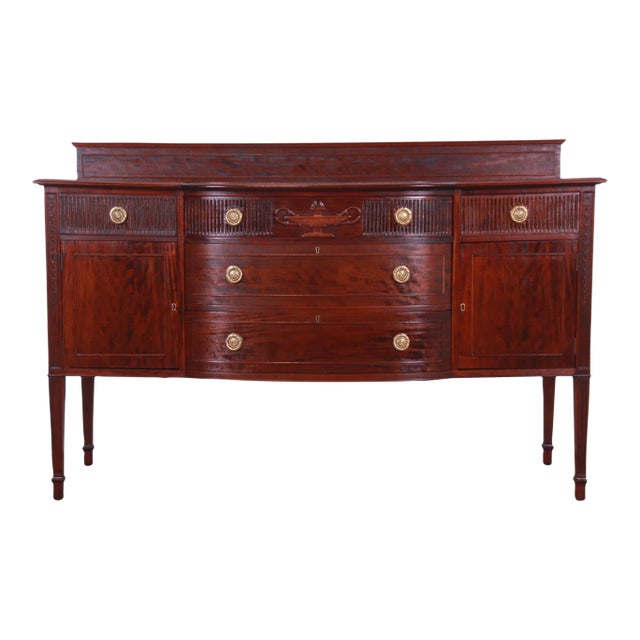 Antique French Regency Louis XVI Style Carved Mahogany Sideboard or Bar Cabinet, Newly Refinished For Sale