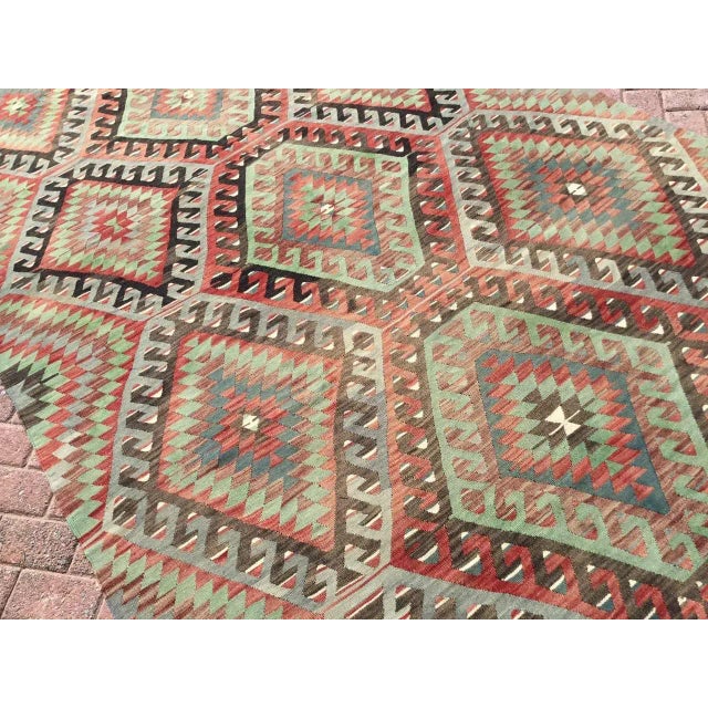 Mid-Century Modern 1960s Rustic Vintage Turkish Kilim Rug - 69" X 140" For Sale - Image 3 of 11