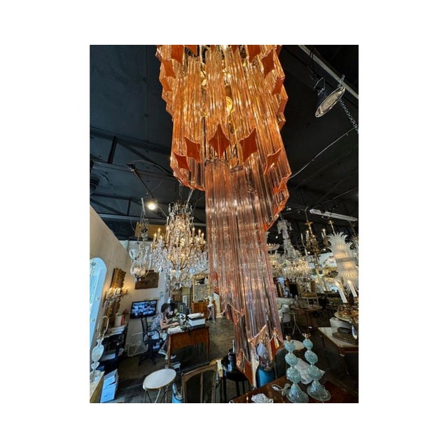 Glass Murano Pink Glass Waterfall Chandelier For Sale - Image 7 of 7