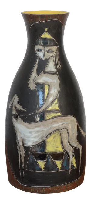 Mid Century Modern Marcello Fantoni for Raymor Lady With Dog Ceramic Vase