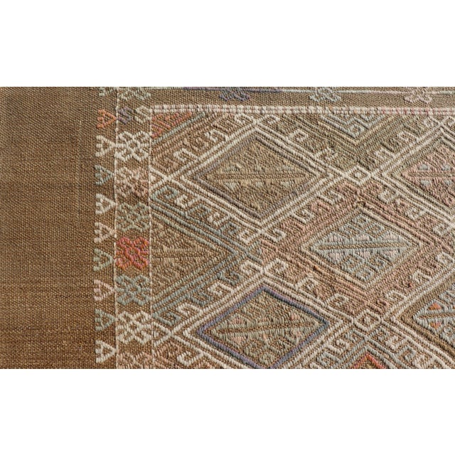 Textile Geometric Diamond Stripe Turkish Vintage Kilim Rug in Warm Earth Tones For Sale - Image 7 of 10