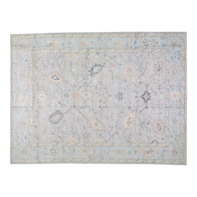 Oushak Hand Knotted Wool Rug, 8'10"x11'9" For Sale